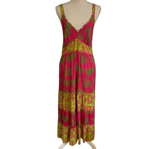 USINDO Pink Floral Tropical BOHO Maxi Dress - Picture 1 of 6